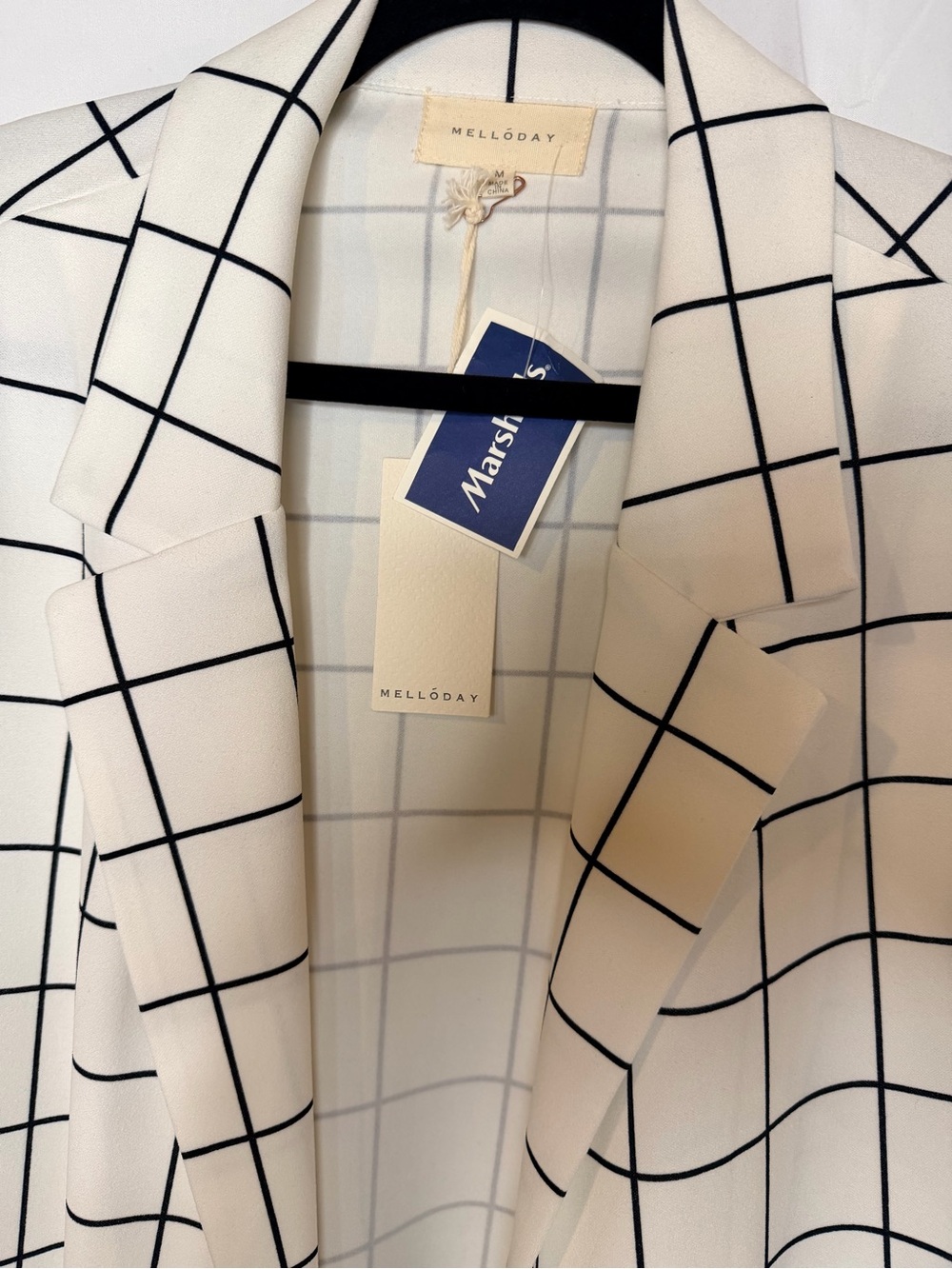 MELLODAY White Windowpane Blazer with Black Grid - Picture 3 of 7